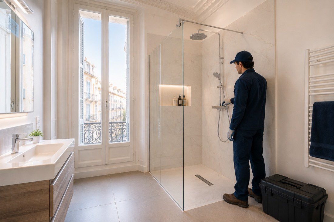 Rénovation de salle de bain à Nice avec douche à l'italienne